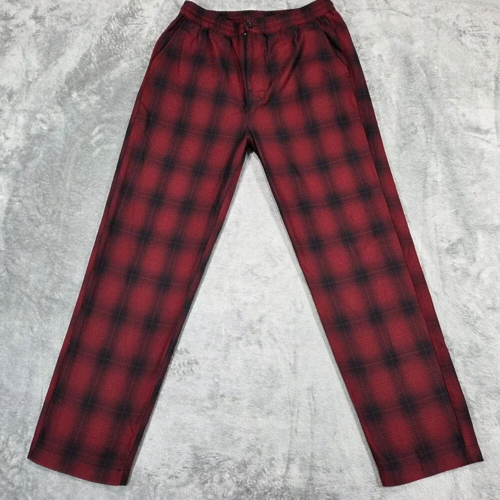 Stussy Pants Mens Small Red Black Shadow Bryan Plaid Wool Blend Skater Surf - Picture 2 of 12
